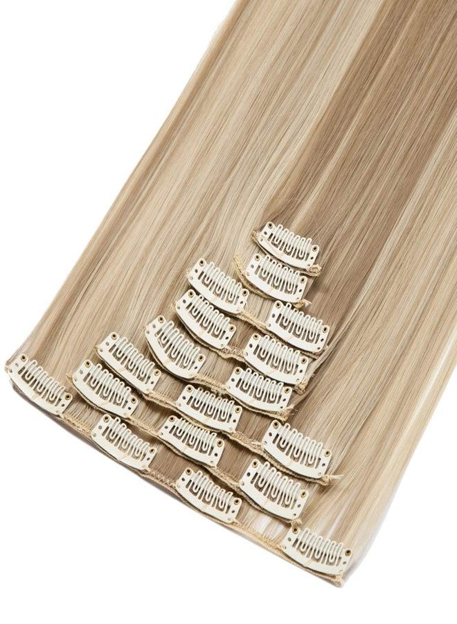 S-noilite 8pcs Clip In On Hair Extension 26" Full Head Long Straight Mixed Blonde Clip in Hair Extenisons Thick Synthetic Hairpieces for Women (26", Sandy Blonde Mix Bleach Blonde) - Image 4